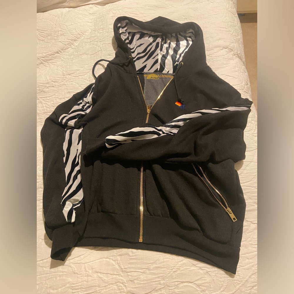 Aviator nation zebra stripe hoodie- XS